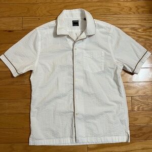 Todd Snyder White Short-Sleeve Casual Button-Down Shirt with Tan Trim